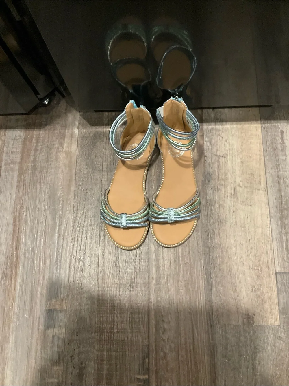 Girls' Metallic Aqua Strappy Ankle-Sandal